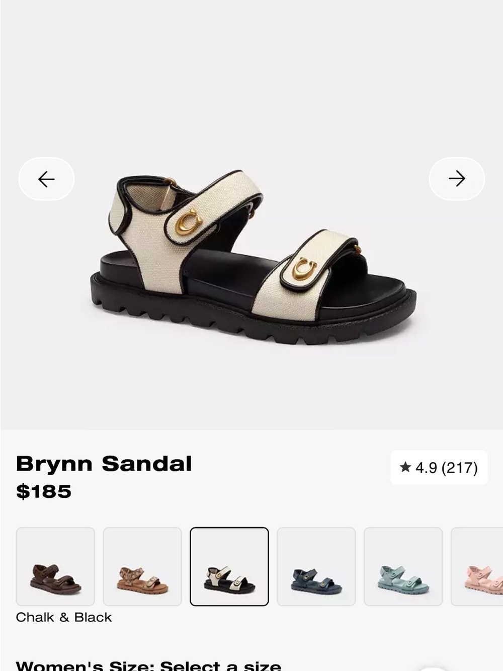 Coach Brynn Sandal in Chalk and Black with Gold Accent